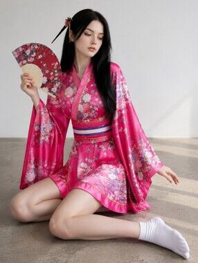 NIP Beautiful Japanese Size Small Rose Pink 4 Piece Kimono Set!